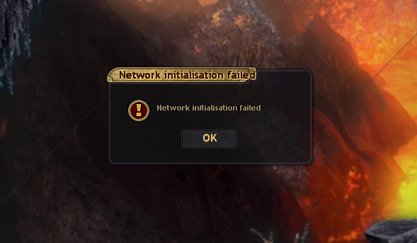 Error message in ParaWorld stating that "Network initialisation failed" shown after clicking "Internet" in the multiplayer section of the main menu